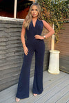 Navy Halter Tie Neck Jumpsuit