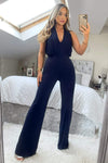 Navy Halter Tie Neck Jumpsuit