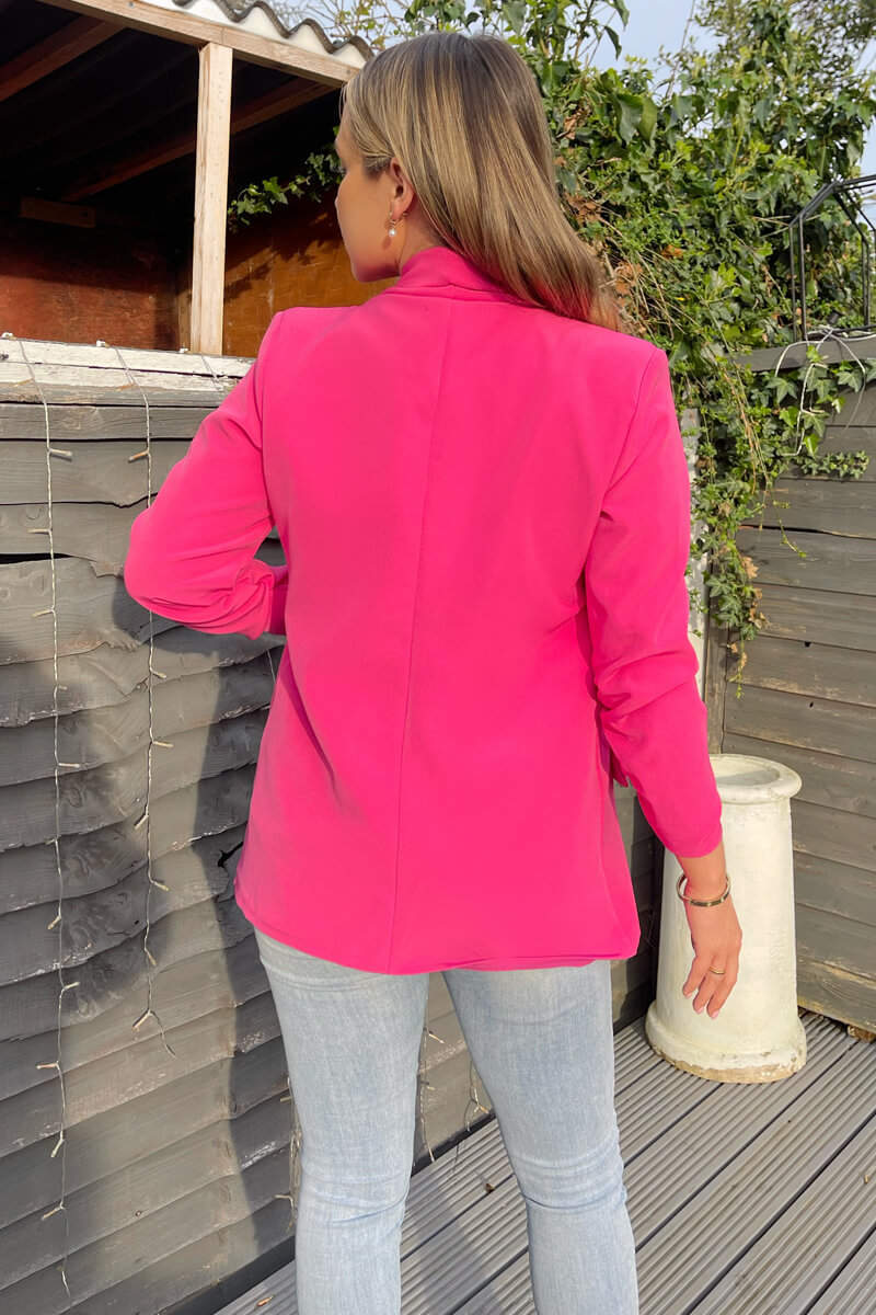 Pink Ruched Detail Sleeve Blazer