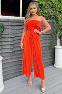 Orange Plisse Bardot Jumpsuit