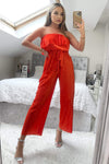 Orange Plisse Bardot Jumpsuit