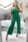 Jade Green Plisse Bardot Jumpsuit