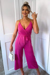 Cerise Cropped Jumpsuit With Chain Straps