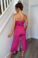 Cerise Cropped Jumpsuit With Chain Straps