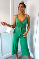 Jade Green Cropped Jumpsuit With Chain Straps