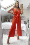 Orange Cropped Jumpsuit With Chain Straps