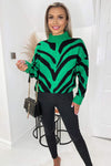 Green Animal Print Long Sleeve High Neck Soft Knitted Jumper