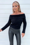 Black Wide Roll Neck Long Sleeve Fluffy Knitted Jumper