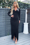 Black Long Sleeve Wrap Over Maxi Dress