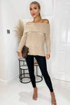 Mocha Wide Roll Neck Long Sleeve Fluffy Knitted Jumper