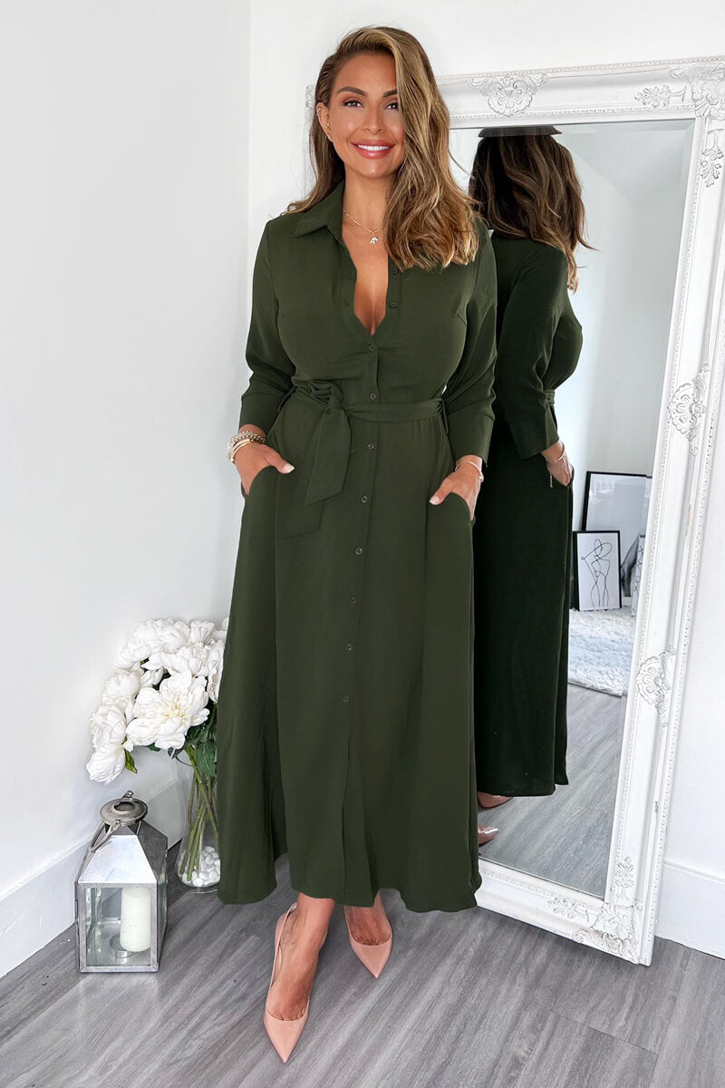 Olive Button Up Midi Shirt Dress AX Paris US Olive Button Up Midi Shirt Dress AX Paris US