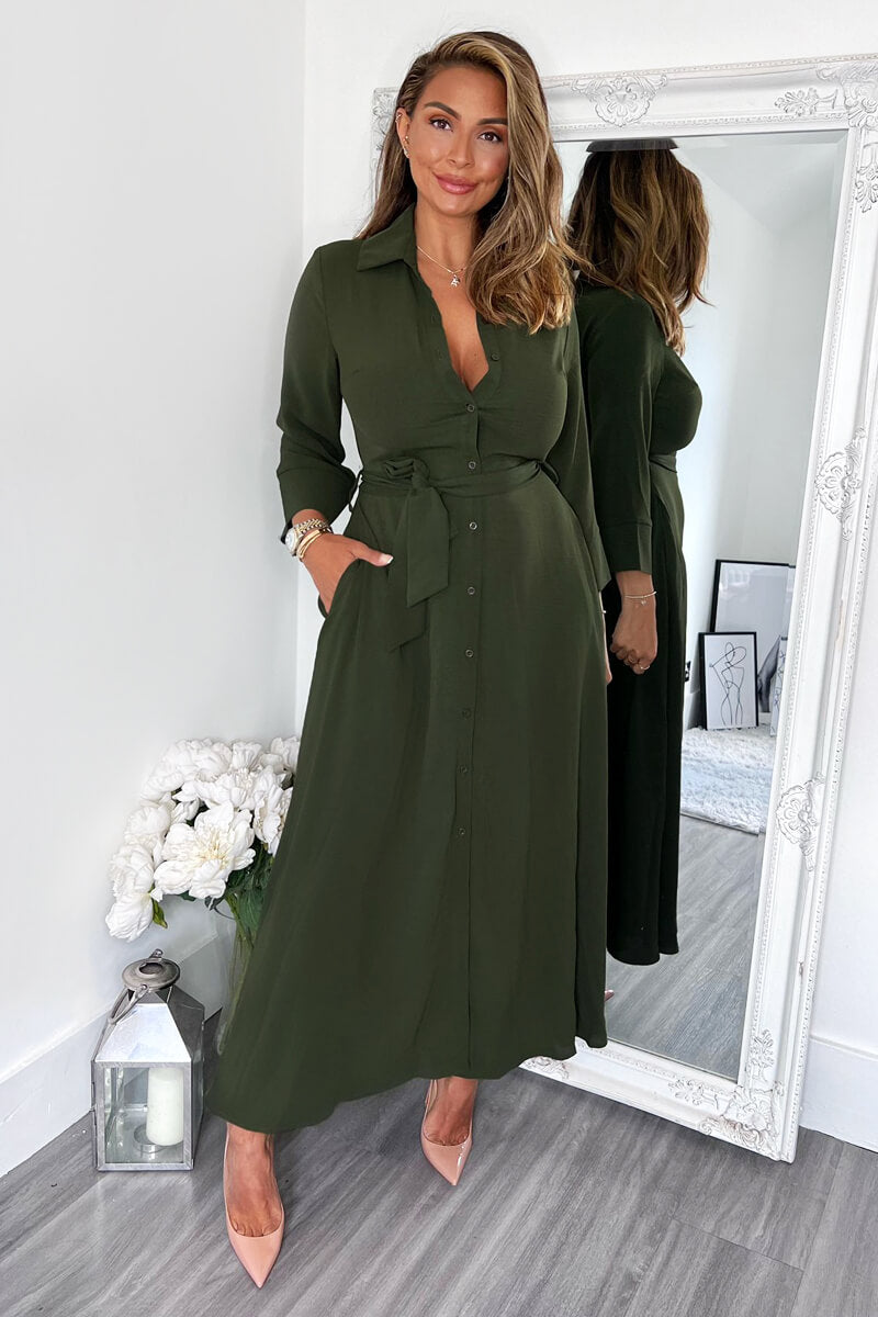 Midi Olive Shirt Dress Midi Pleated Green Military Swing Shirt Dress 3703 Xiaolizi Midi Olive Shirt Dress Midi Pleated Green Military Swing Shirt Dress 3703 Xiaolizi