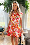 Multi Floral Printed Short Sleeve Mini Dress