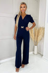 Navy Wrap Top Belted Full Length Jumpsuit