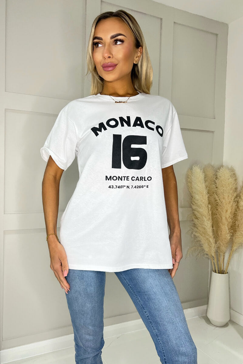 White Monaco Slogan T-Shirt