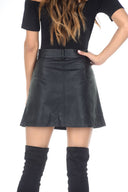 Black Button Front PU Skirt