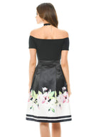 Black Floral 2 in 1 Skater Midi Dress