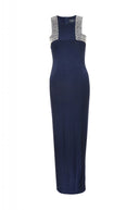 Navy Embellished  Slinky Maxi Dress