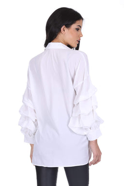 White Ruffle Sleeve Shirt