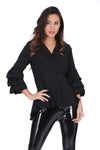 Black Wrap Ruffle Sleeve Top