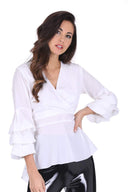 White Wrap Ruffle Sleeve Top