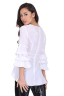 White Wrap Ruffle Sleeve Top