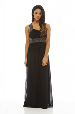 Black Embellished  Chiffon   Maxi Dress