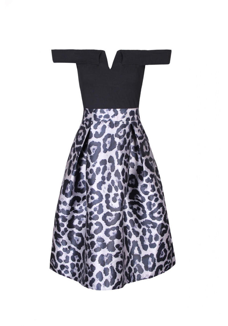 Animal Print 2 in 1 Structured Skirt Bardot Dress