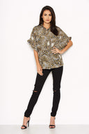 Animal Print Frill Sleeve Top