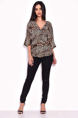 Animal Print Tie Detail Top