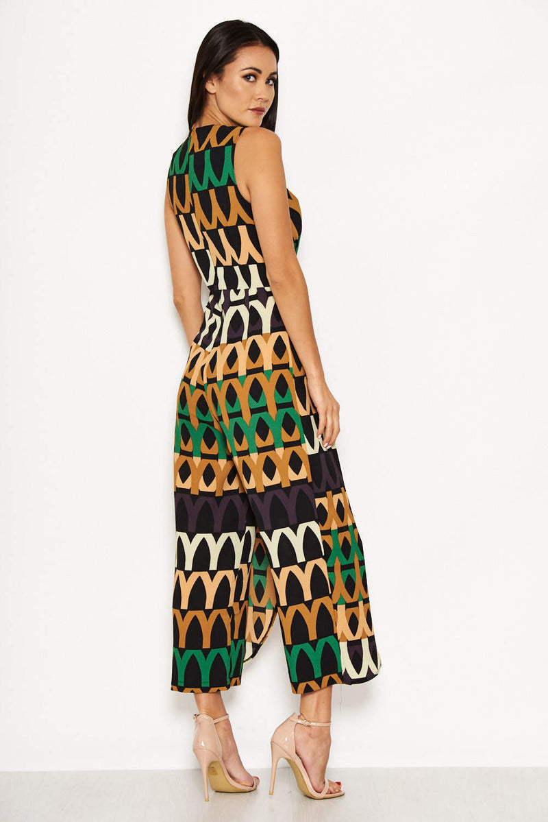 Aztec Print Tie Waist Jumpsuit