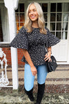 Black Ditsy Floral Flared Blouse