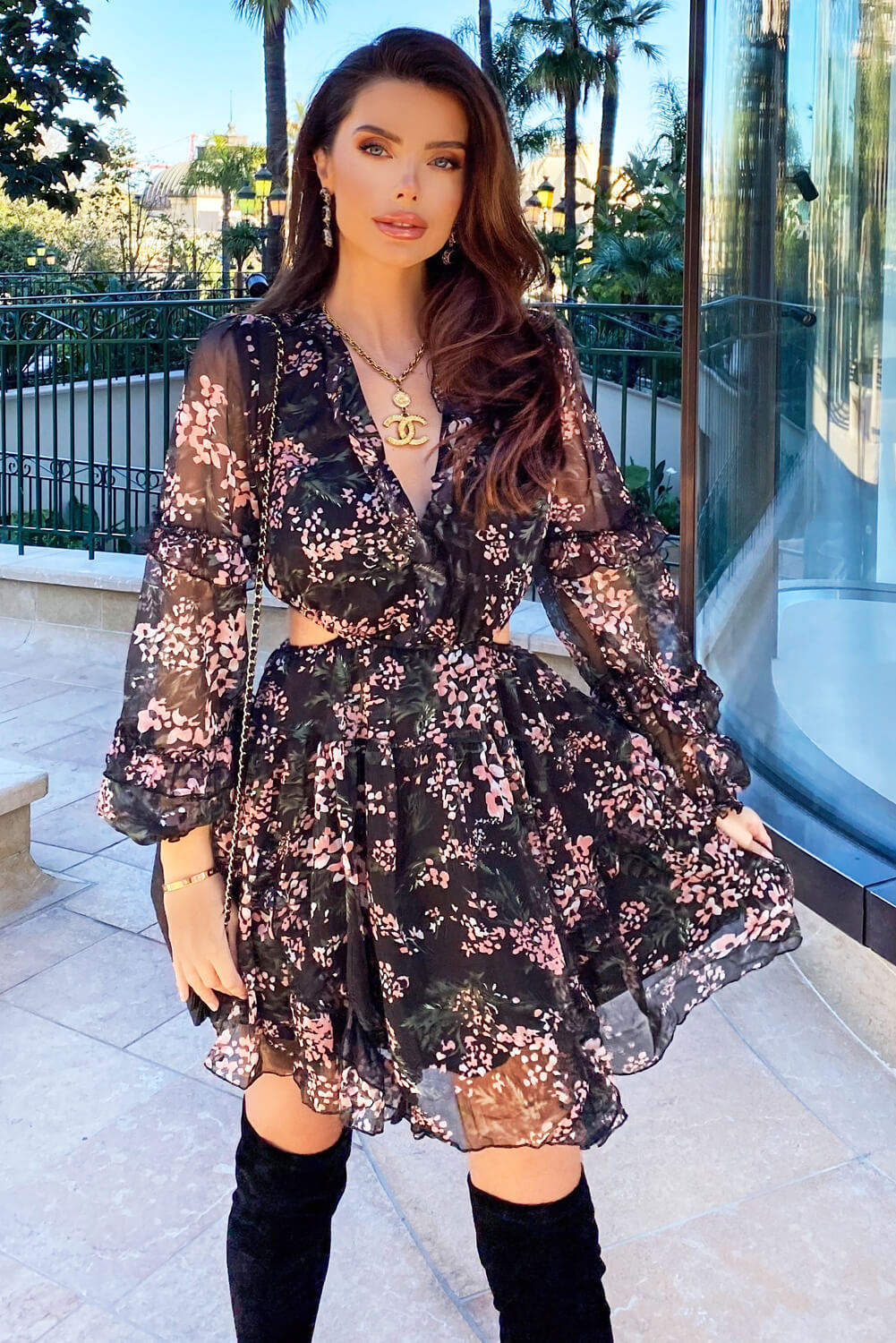 Black Floral Frill Cut Out Dress – AX Paris US