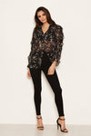 Black Floral Frill Sheer Shirt