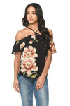 Black Floral Hatlerneck Top