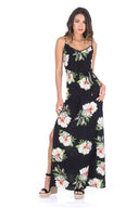 Black Floral Print Split Maxi Dress