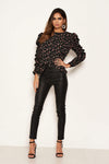 Black Floral Ruched Sleeves top