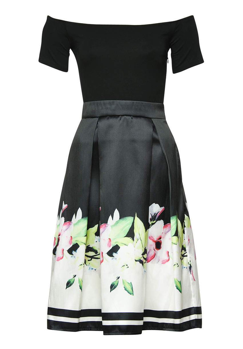 Black Floral 2 in 1 Skater Midi Dress