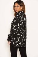 Black Abstract Print High Neck Top