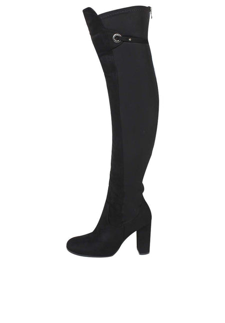 Black Over The Knee Boots With Silver Zip Detail