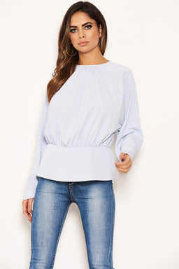 Blue Long Sleeve Pleated Top