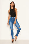 Blue Ripped Knee High Waisted Jean