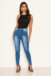 Blue Ripped Knee High Waisted Jean