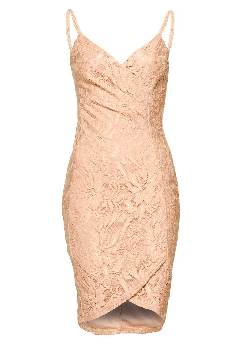 Blush Bodycon Lace Wrap Dress