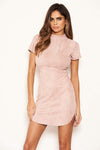 Blush Faux Suede Mini Dress with High Neck