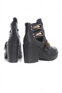 Cut Out Buckle Heeled Ankle Boot