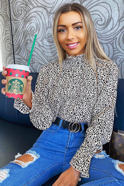 Beige Spotty High Neck Elasticated Top