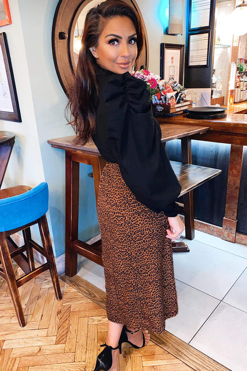Black 2 in 1 Puff Sleeve Leopard Print Dress