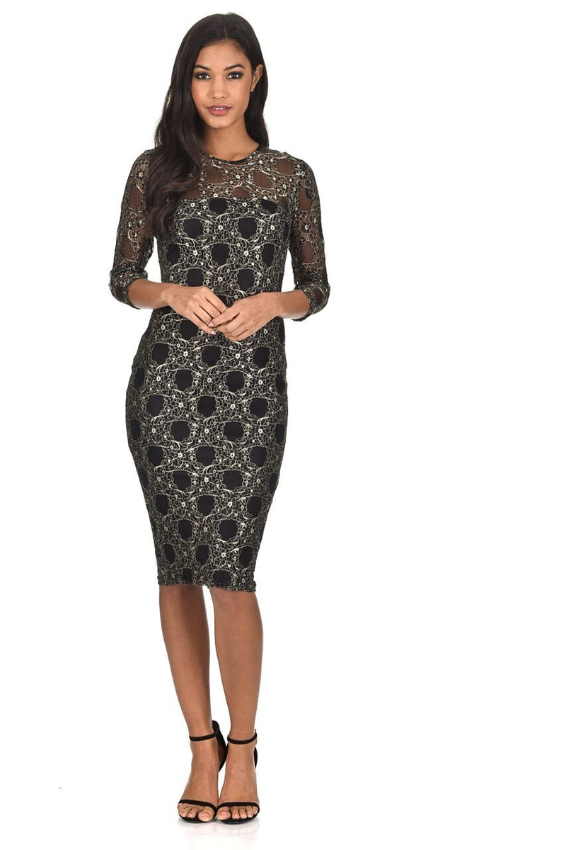 Black And Gold Lace Bodycon Dress