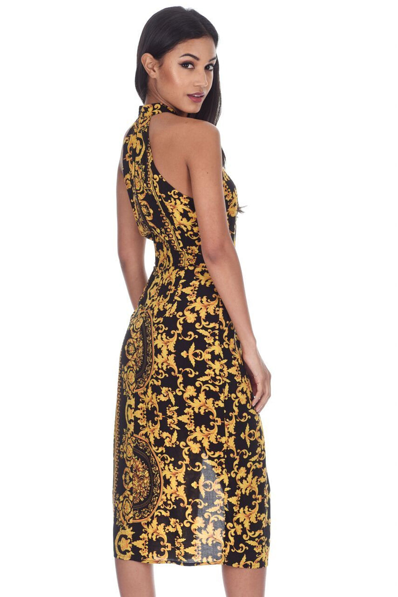 Black And Gold Patterned Midi dress – AX Paris US